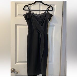 AX Paris Black One-Shoulder Lace Trim Wrap Dress